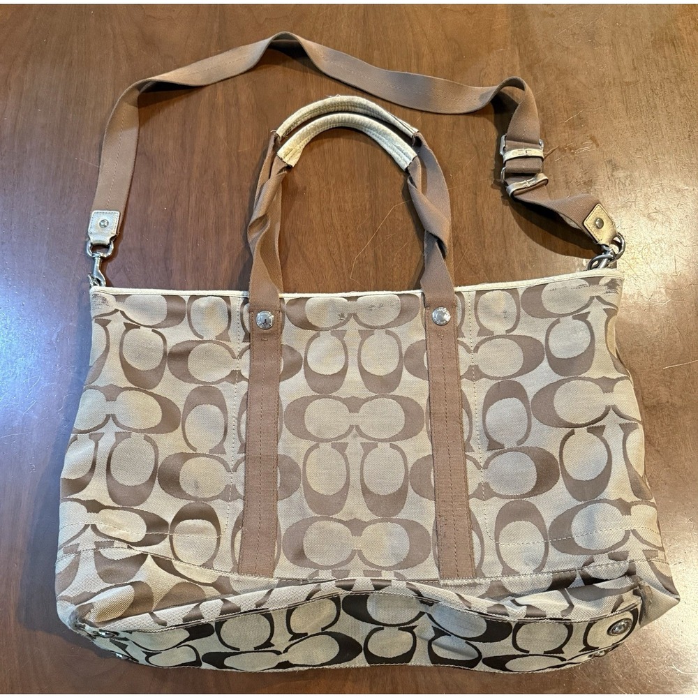 Coach Signature Brown Canvas Tote Bag Satchel Purse Handbag Designer
